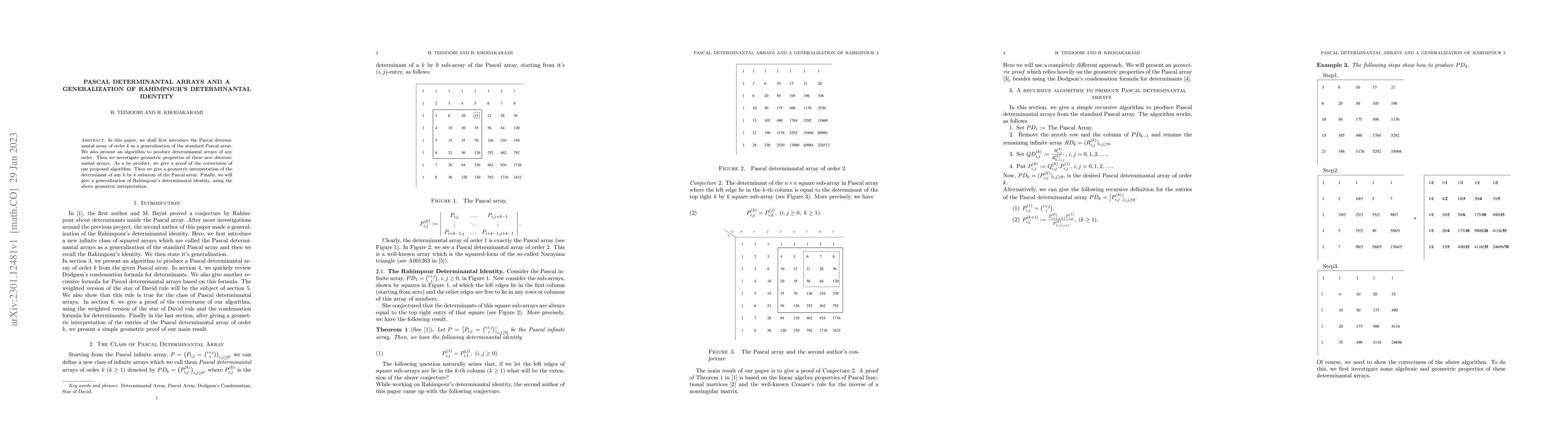 Thumbnail for Pascal Determinantal Arrays and a Generalization of Rahimpour's
  Determinantal Identity