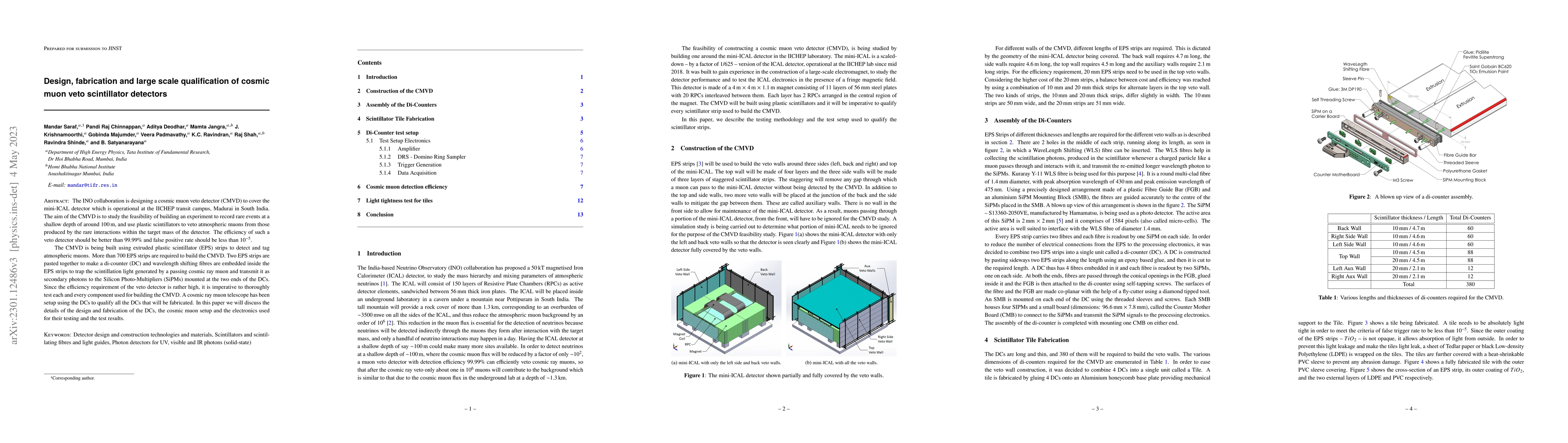 Thumbnail for Design, fabrication and large scale qualification of cosmic muon veto
  scintillator detectors