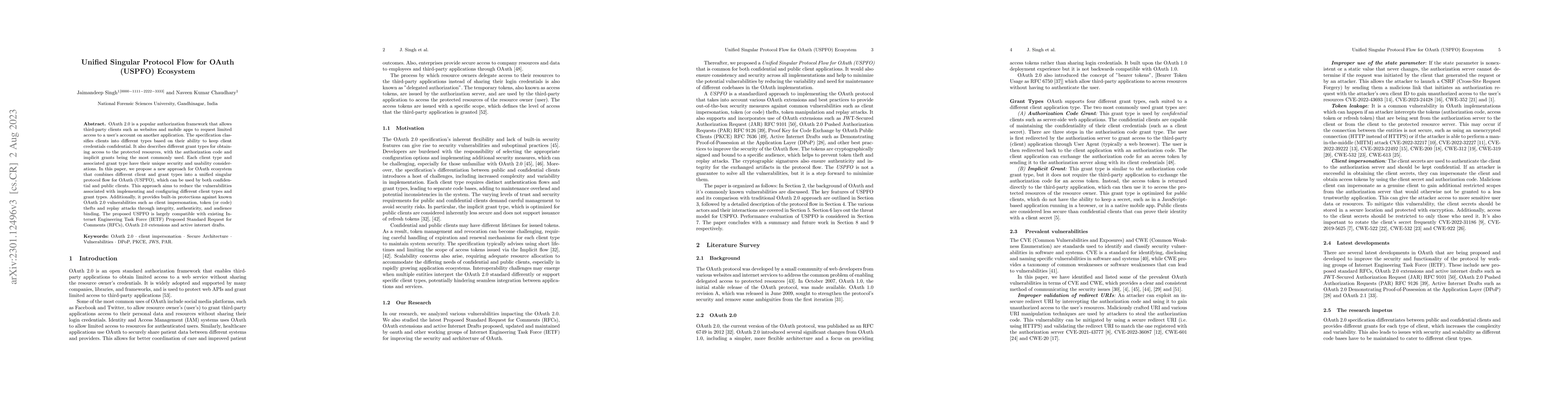Thumbnail for Unified Singular Protocol Flow for OAuth (USPFO) Ecosystem