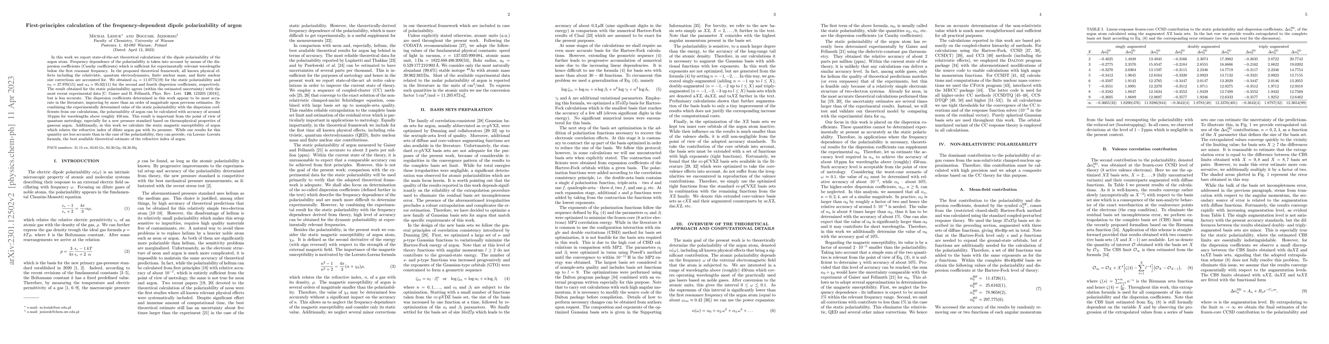 Thumbnail for First-principles calculation of the frequency-dependent dipole
  polarizability of argon