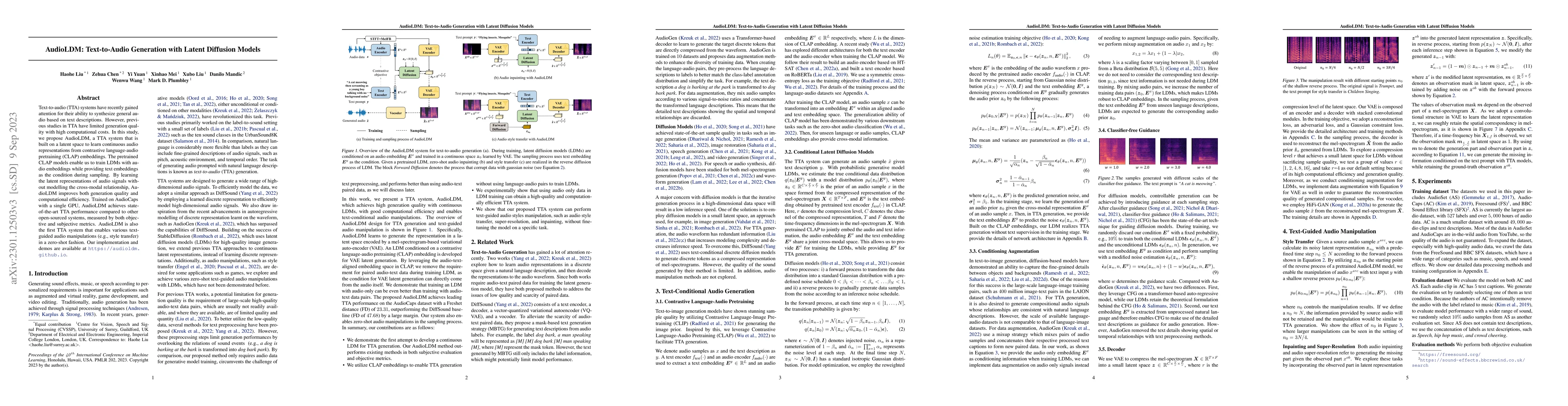 Thumbnail for AudioLDM: Text-to-Audio Generation with Latent Diffusion Models
