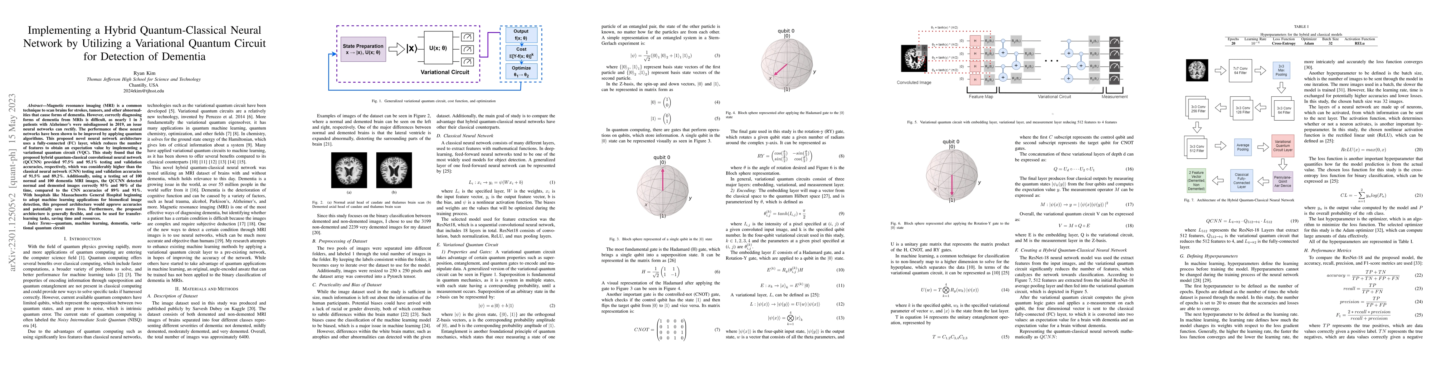 Thumbnail for Implementing a Hybrid Quantum-Classical Neural Network by Utilizing a
  Variational Quantum Circuit for Detection of Dementia