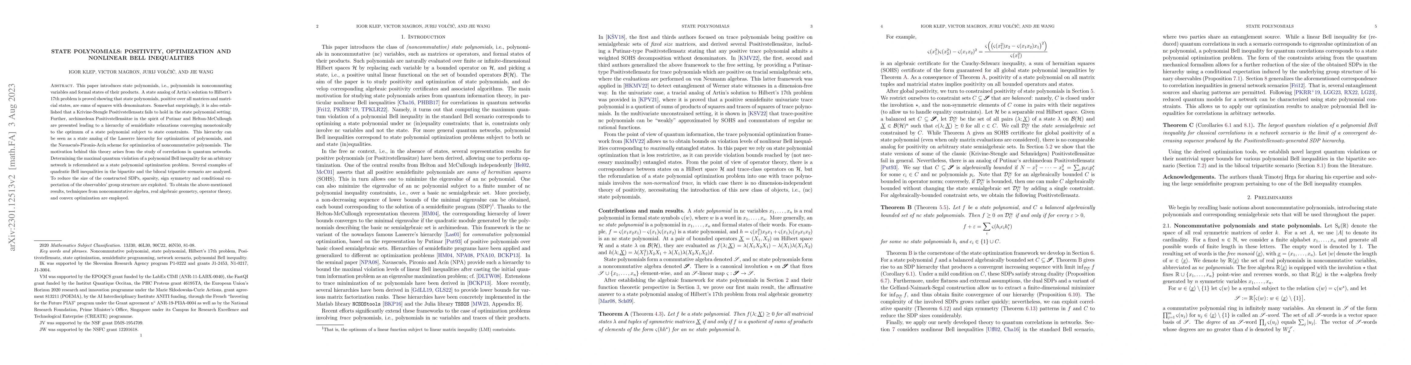 Thumbnail for State polynomials: positivity, optimization and nonlinear Bell
  inequalities