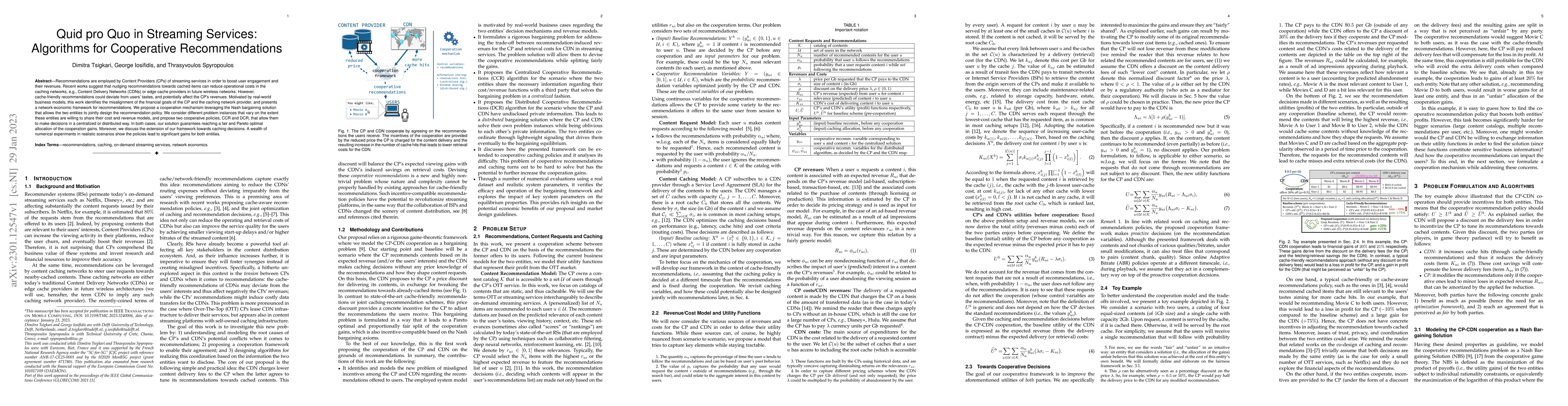 Thumbnail for Quid pro Quo in Streaming Services: Algorithms for Cooperative
  Recommendations