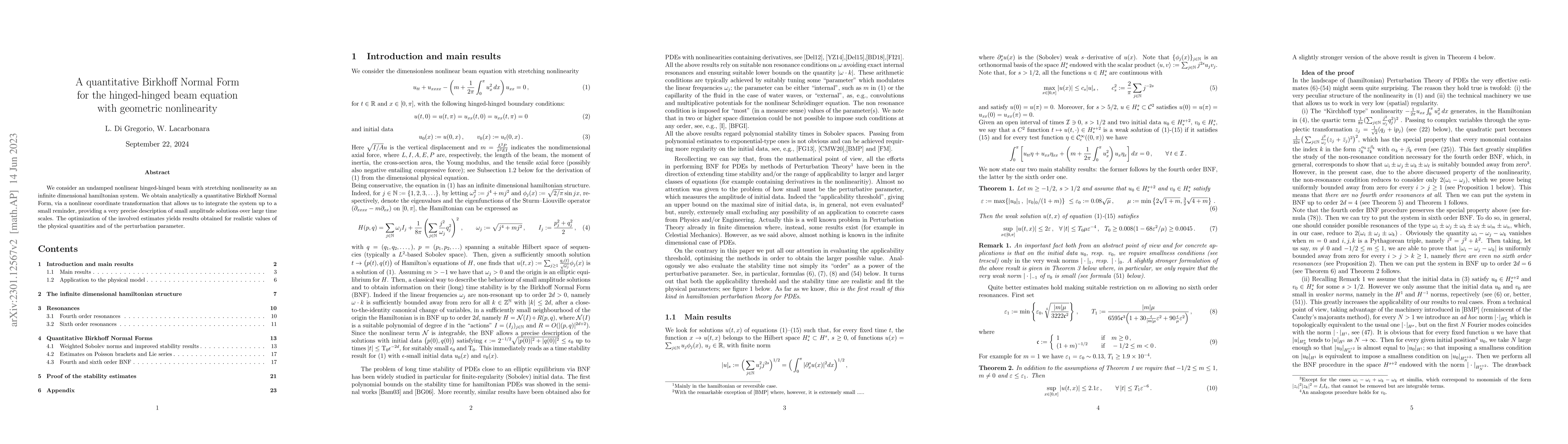 Thumbnail for A quantitative Birkhoff Normal Form for the hinged-hinged beam equation
  with geometric nonlinearity