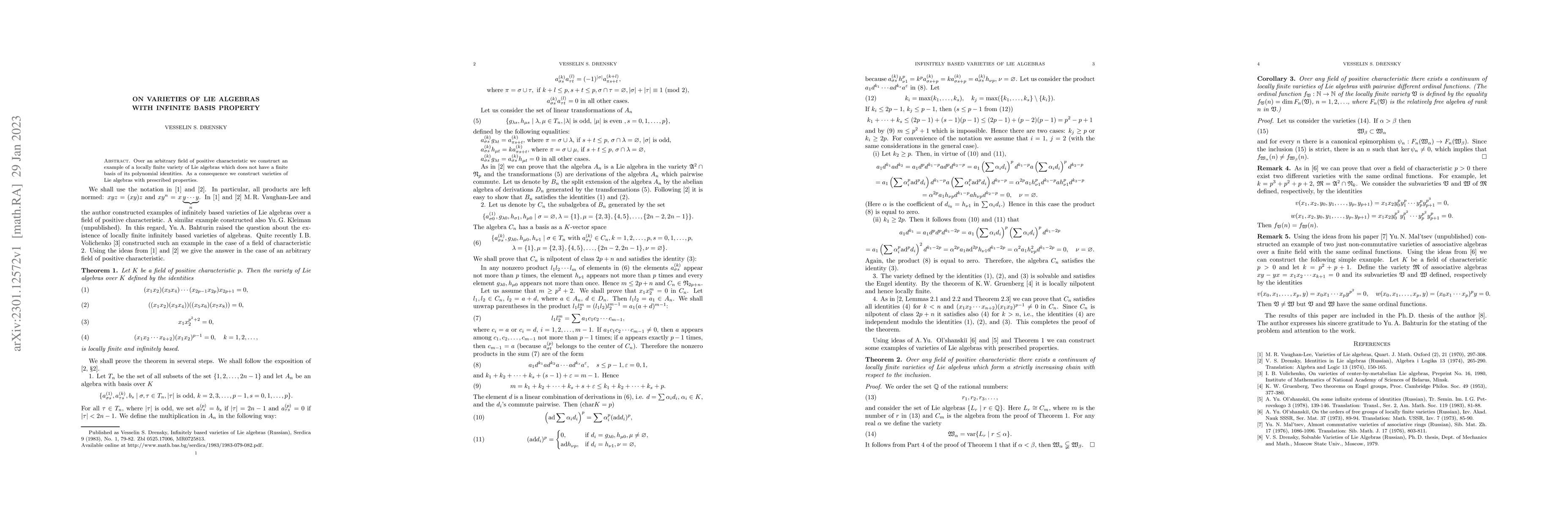 Thumbnail for On varieties of Lie algebras with infinite basis property