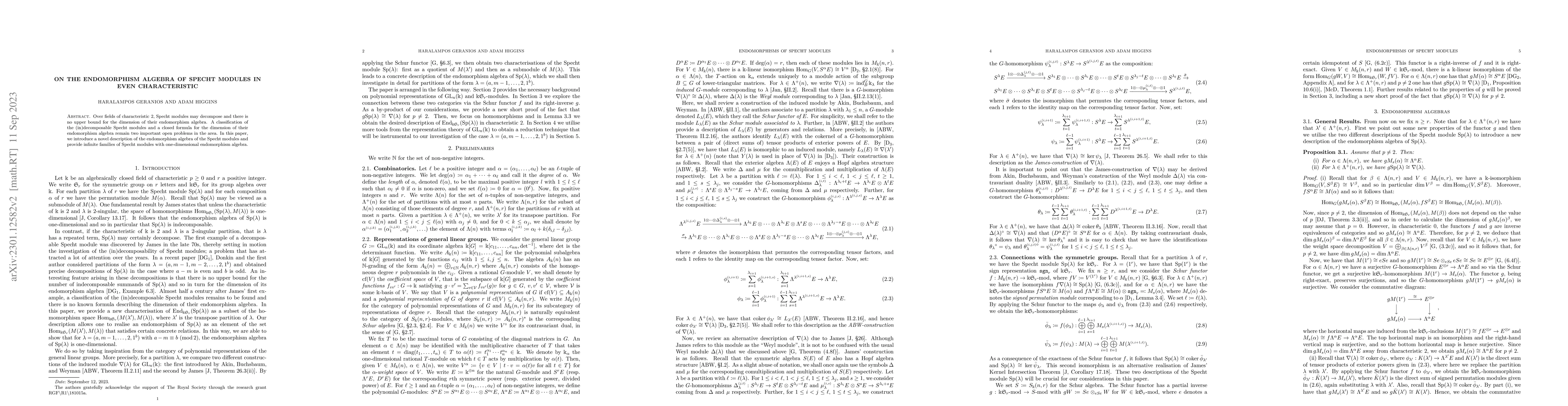 Thumbnail for On the Endomorphism Algebra of Specht Modules in Even Characteristic