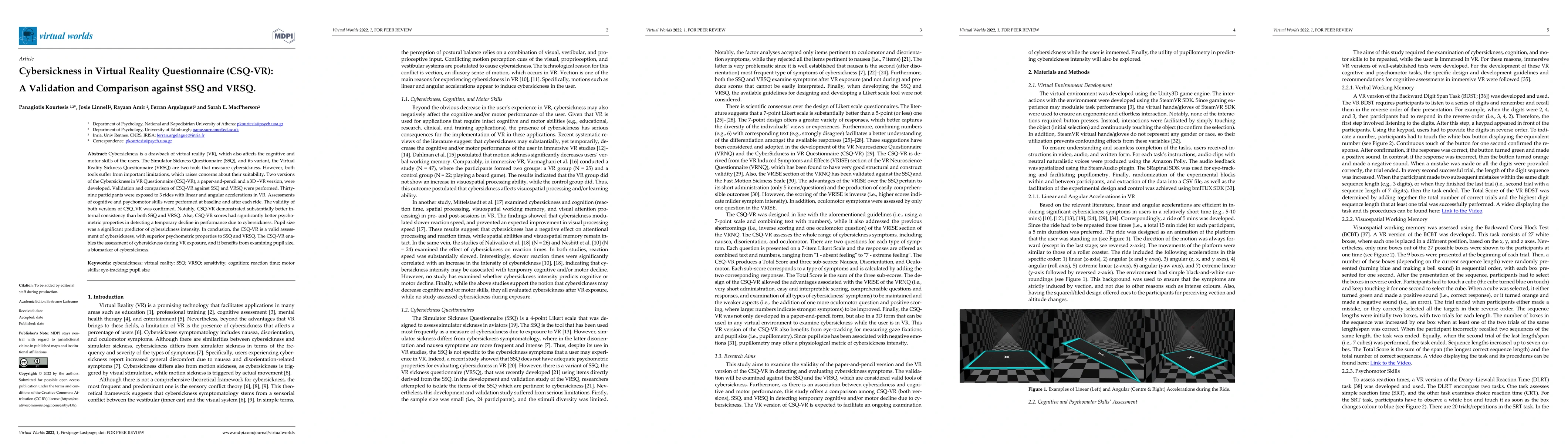 Thumbnail for Cybersickness in Virtual Reality Questionnaire (CSQ-VR): A Validation
  and Comparison against SSQ and VRSQ