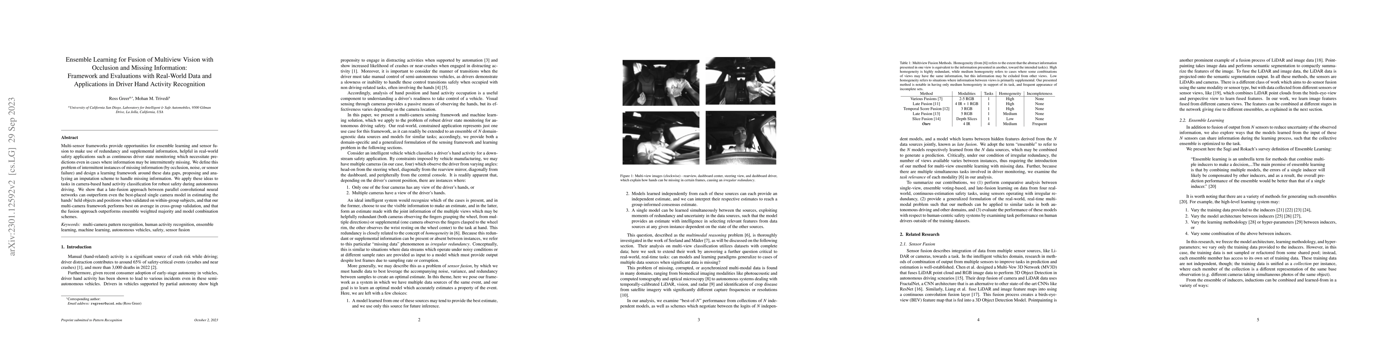 Thumbnail for Ensemble Learning for Fusion of Multiview Vision with Occlusion and
  Missing Information: Framework and Evaluations with Real-World Data and
  Applications in Driver Hand Activity Recognition