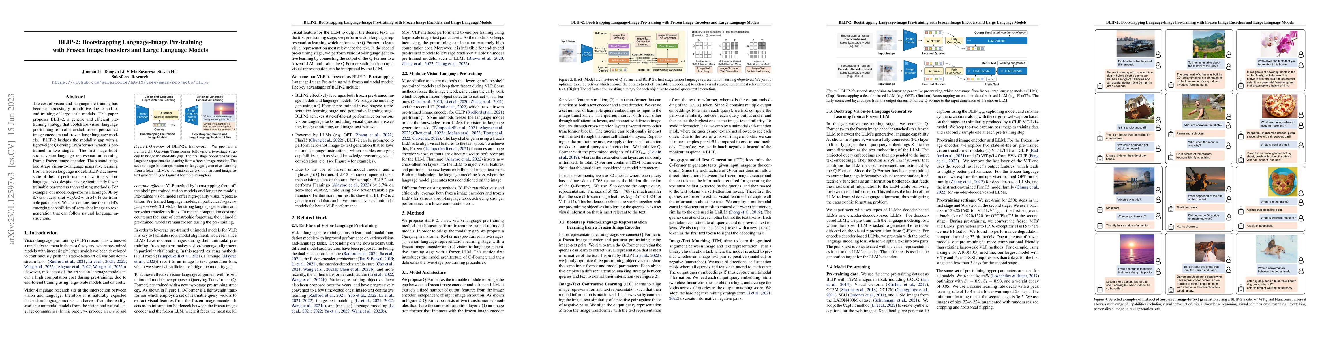 Thumbnail for BLIP-2: Bootstrapping Language-Image Pre-training with Frozen Image
  Encoders and Large Language Models