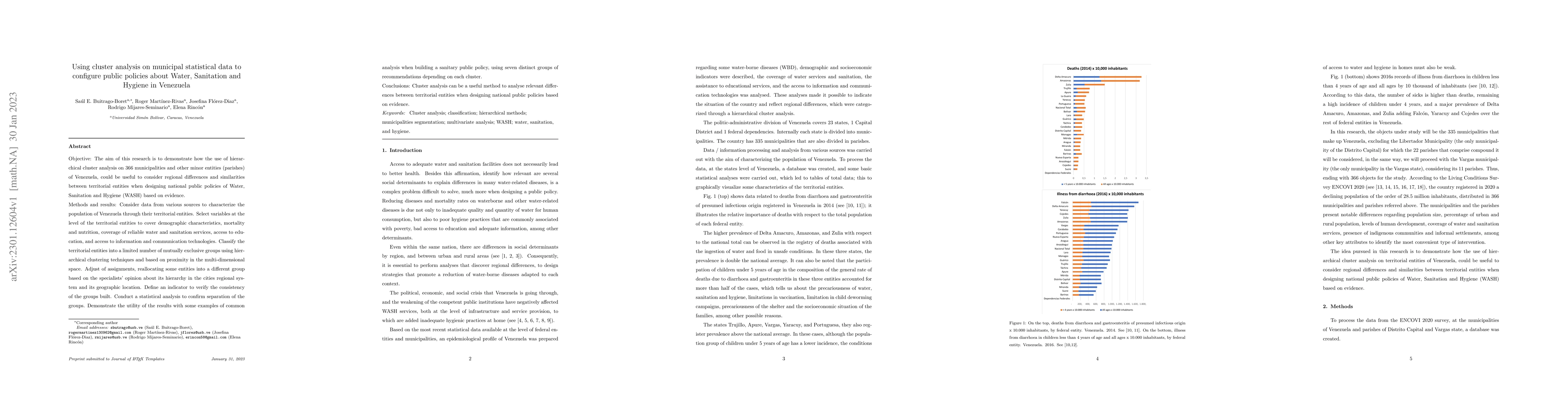 Thumbnail for Using cluster analysis on municipal statistical data to configure public
  policies about Water, Sanitation and Hygiene in Venezuela