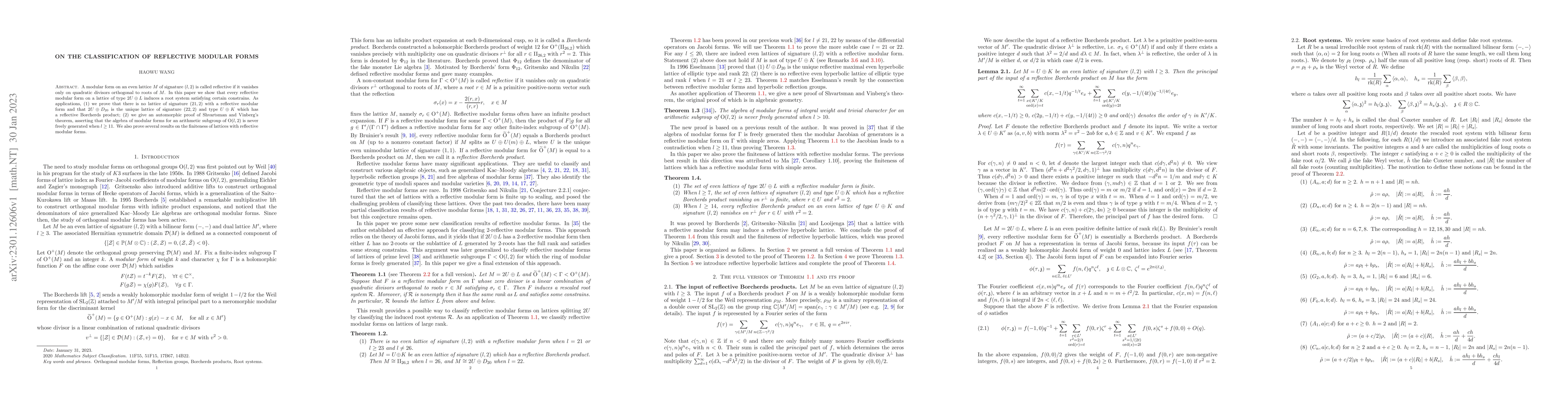 Thumbnail for On the classification of reflective modular forms