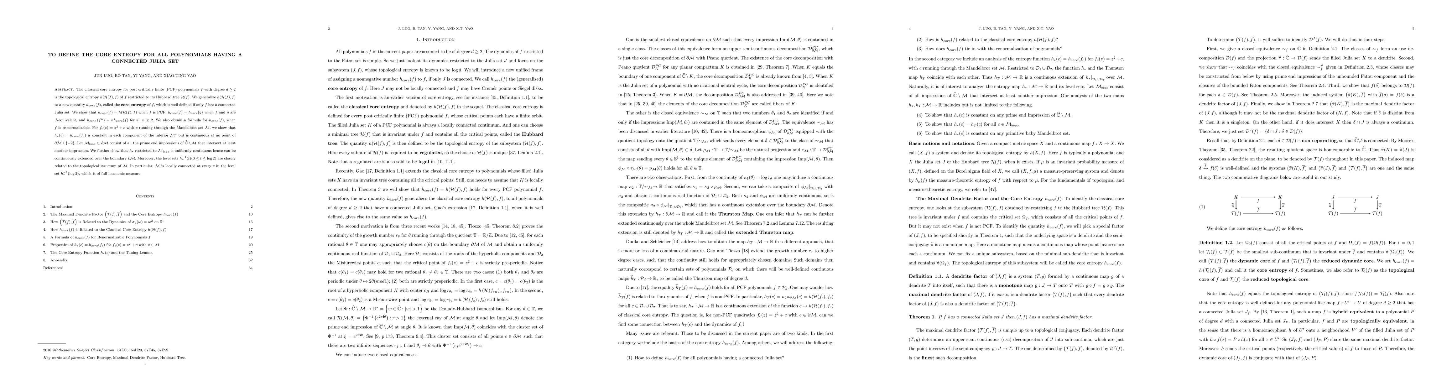 Thumbnail for To Define the Core Entropy for All Polynomials Having a Connected Julia
  Set