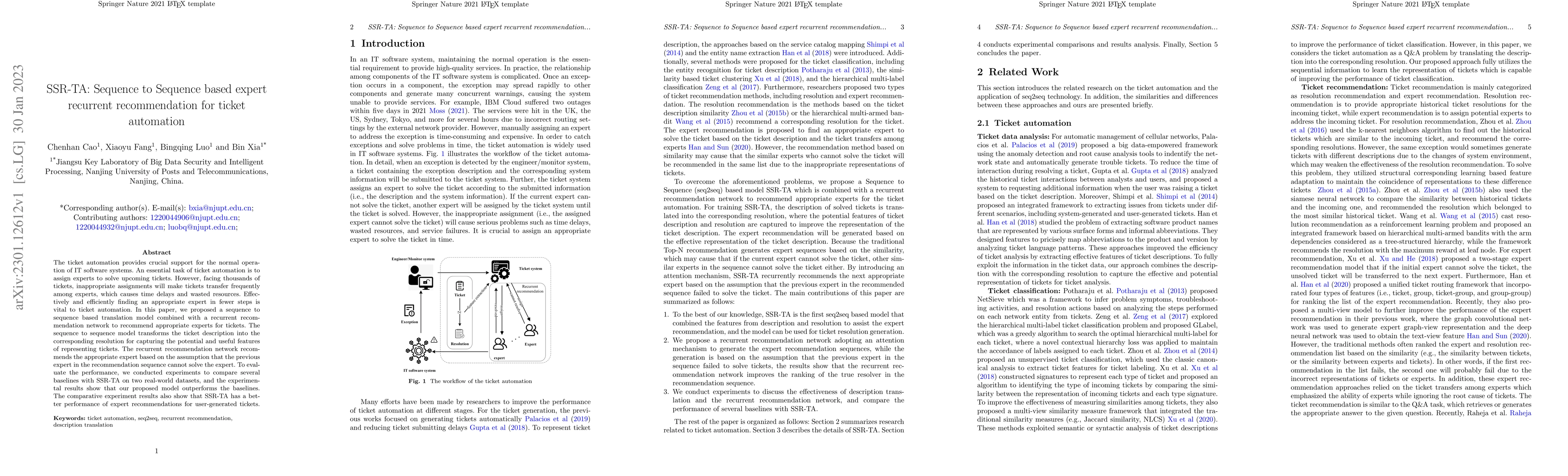 Thumbnail for SSR-TA: Sequence to Sequence based expert recurrent recommendation for
  ticket automation