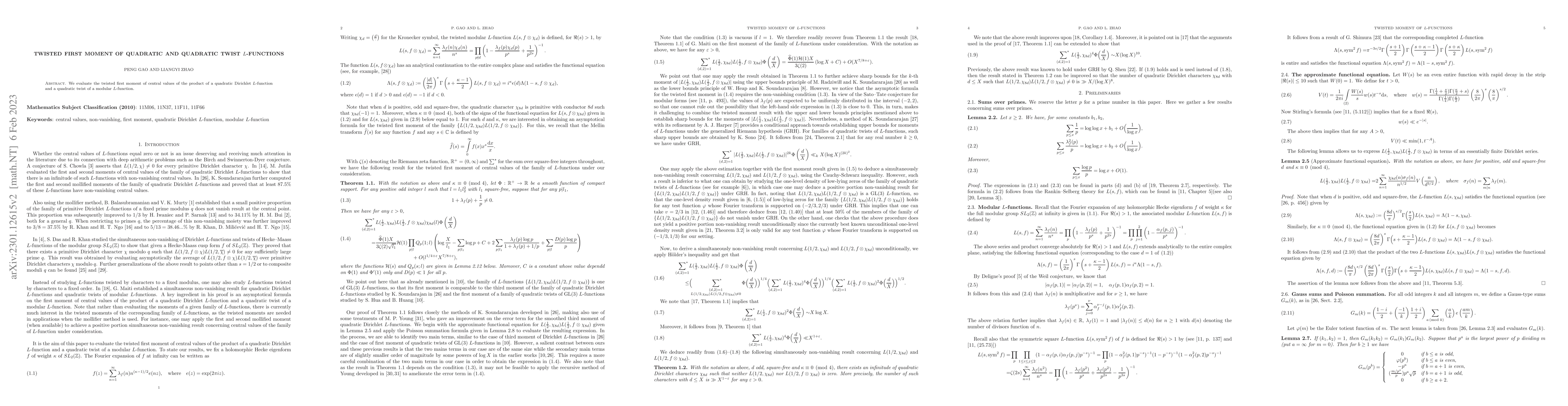 Thumbnail for Twisted first moment of quadratic and quadratic twist $L$-functions