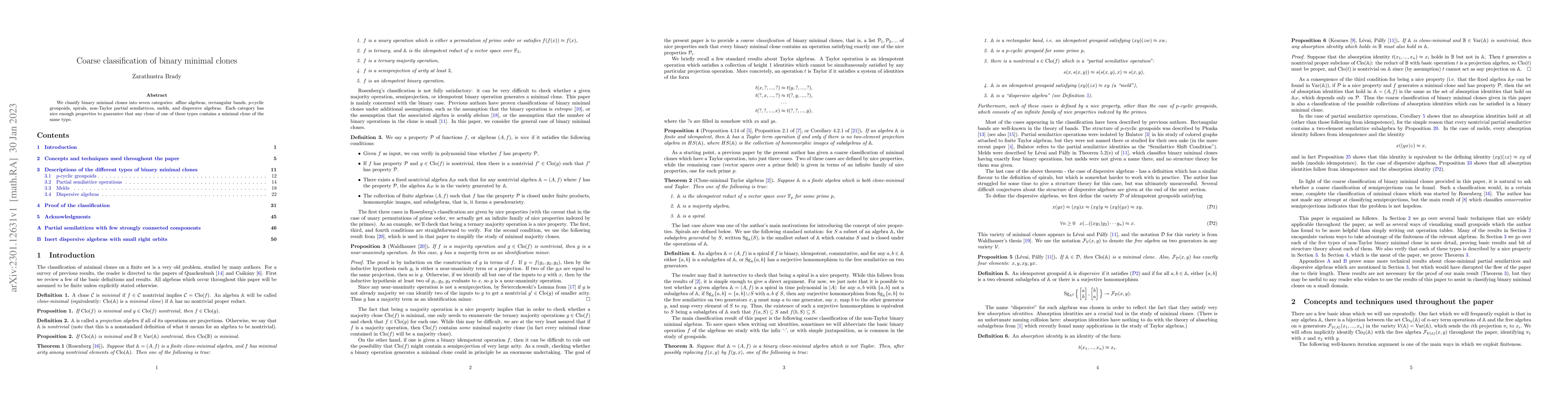 Thumbnail for Coarse classification of binary minimal clones