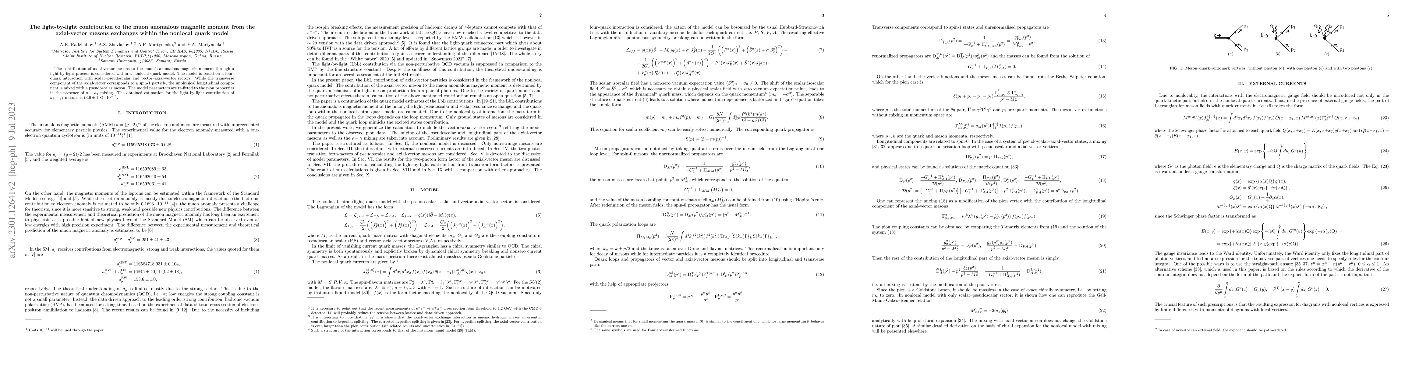 Thumbnail for The light-by-light contribution to the muon anomalous magnetic moment
  from the axial-vector mesons exchanges within the nonlocal quark model