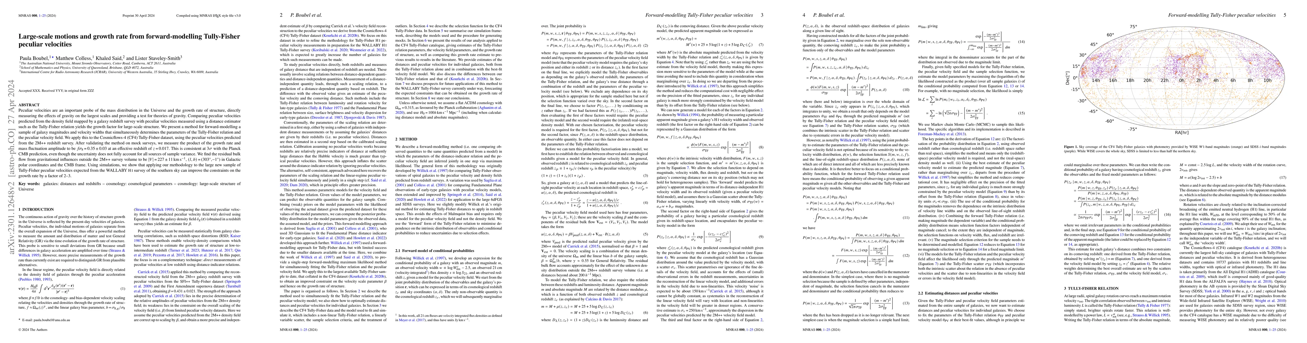 Thumbnail for Large-scale motions and growth rate from forward-modelling Tully-Fisher
  peculiar velocities