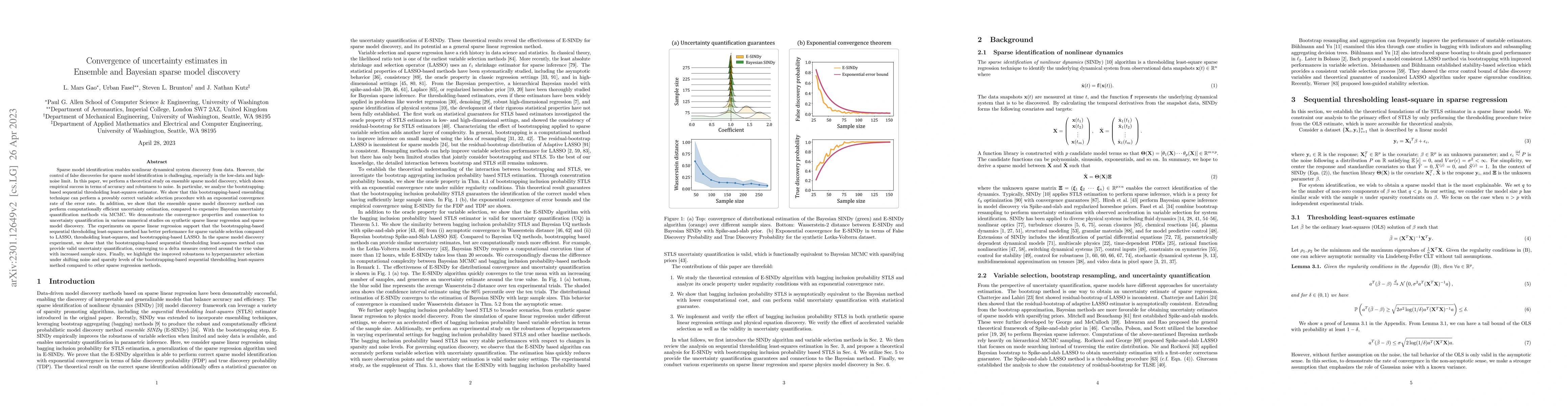 Thumbnail for Convergence of uncertainty estimates in Ensemble and Bayesian sparse
  model discovery