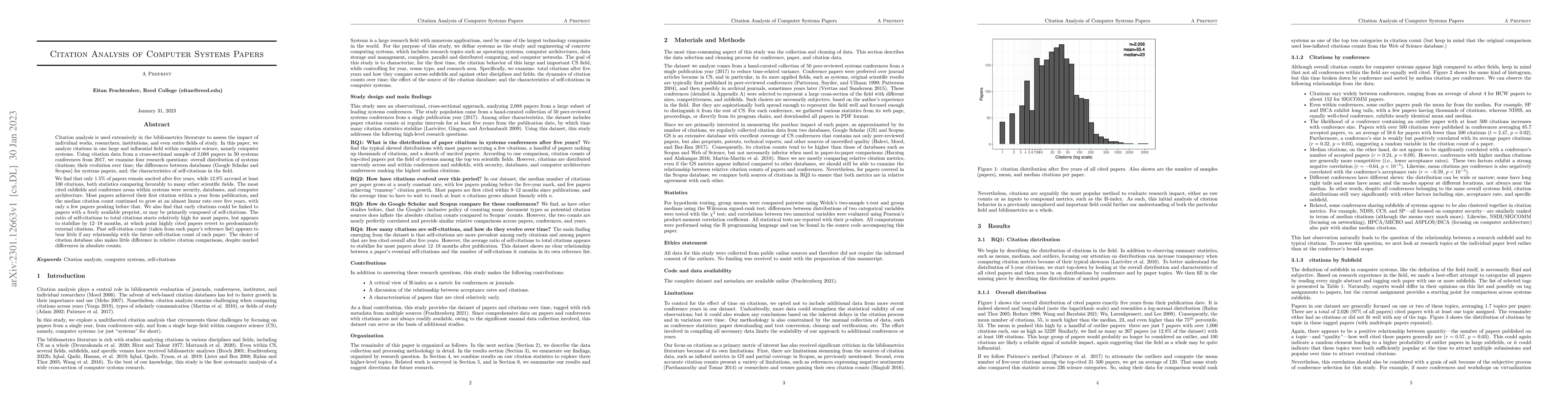 Thumbnail for Citation Analysis of Computer Systems Papers