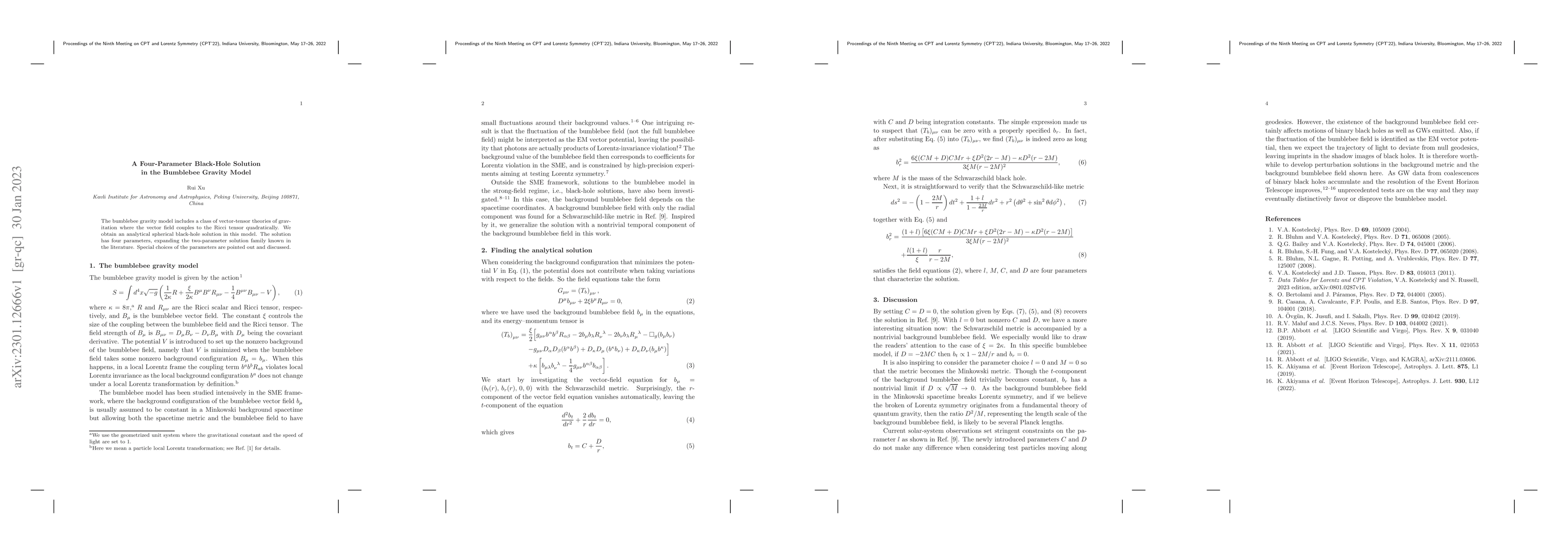 Thumbnail for A Four-Parameter Black-Hole Solution in the Bumblebee Gravity Model