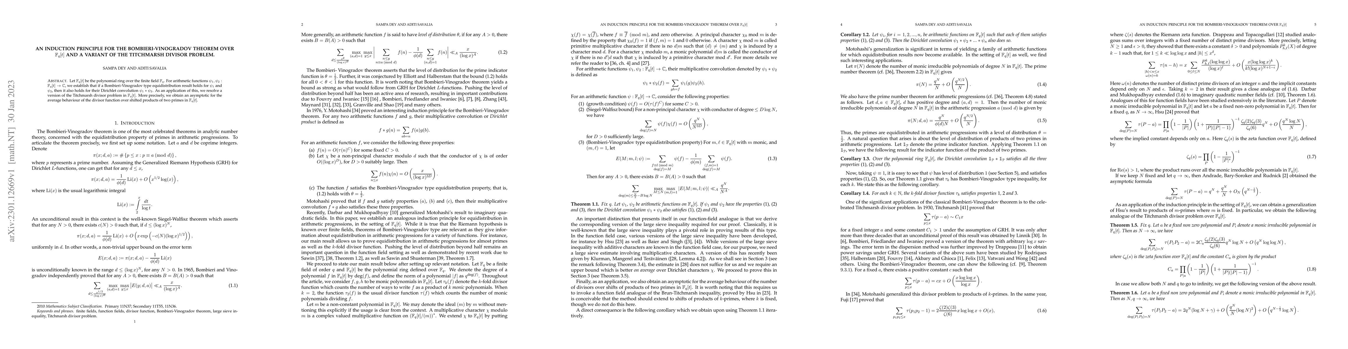 Thumbnail for An induction principle for the Bombieri-Vinogradov theorem over
  $\mathbb{F}_q[t]$ and a variant of the Titchmarsh divisor problem