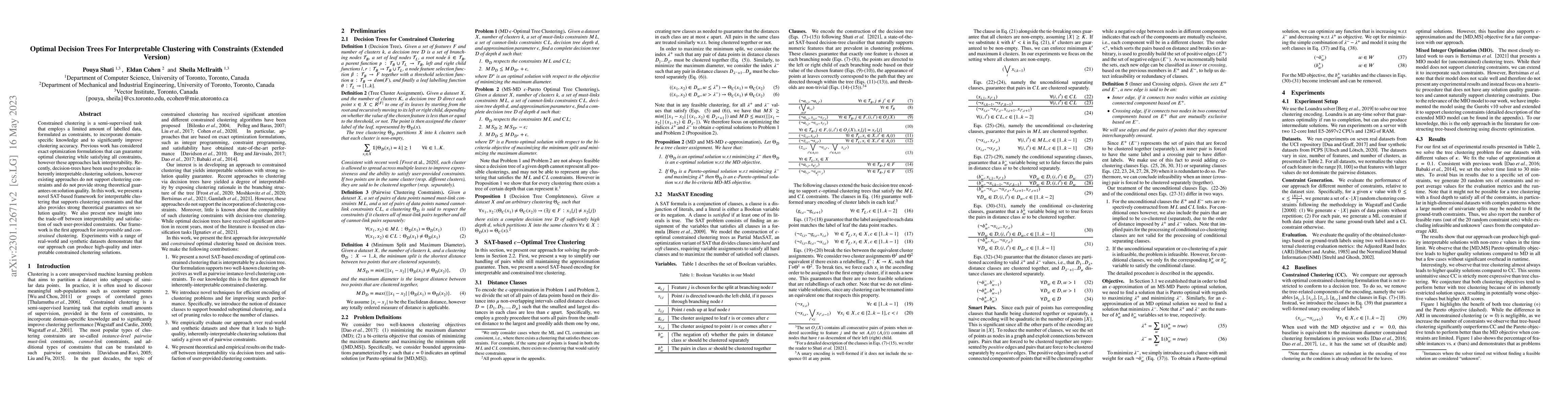 Thumbnail for Optimal Decision Trees For Interpretable Clustering with Constraints
  (Extended Version)