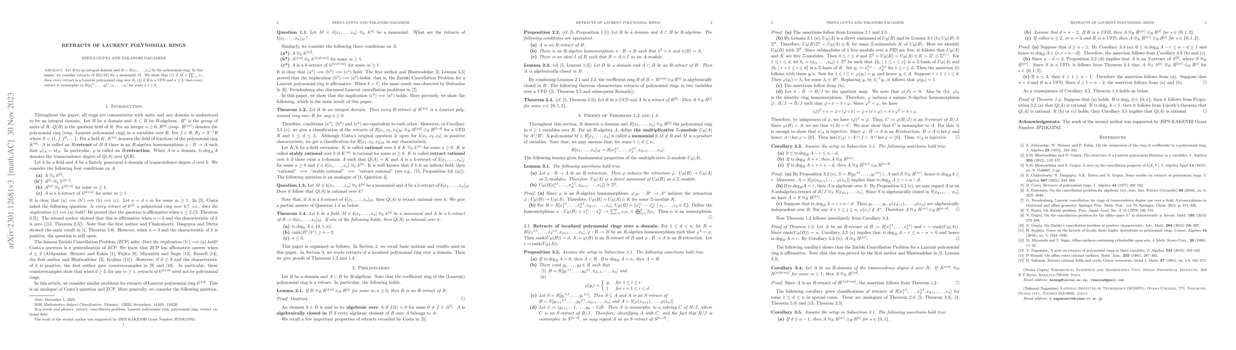 Thumbnail for Retracts of Laurent polynomial rings