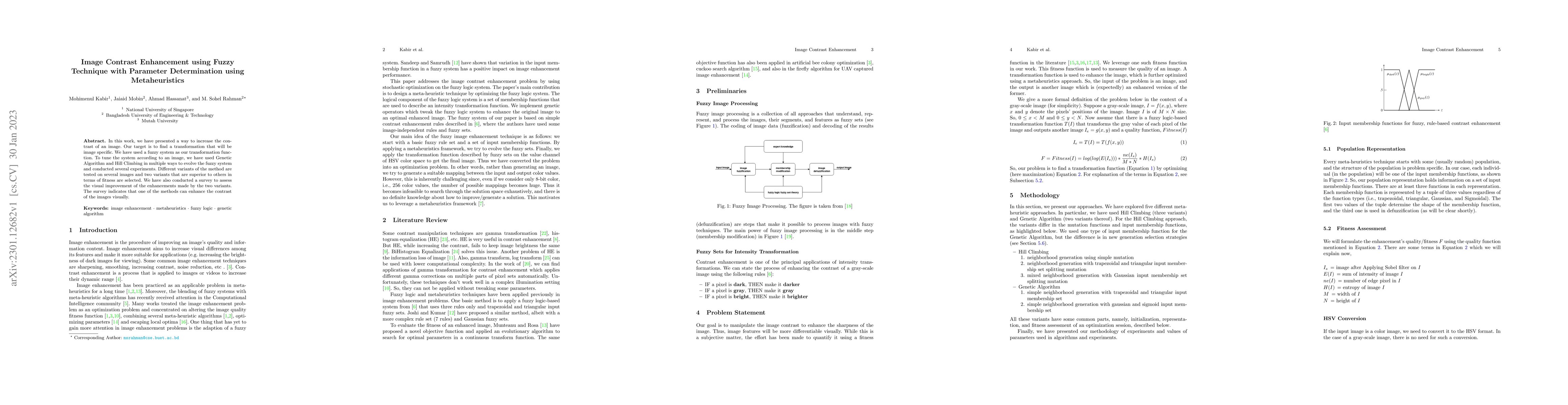 Thumbnail for Image Contrast Enhancement using Fuzzy Technique with Parameter
  Determination using Metaheuristics