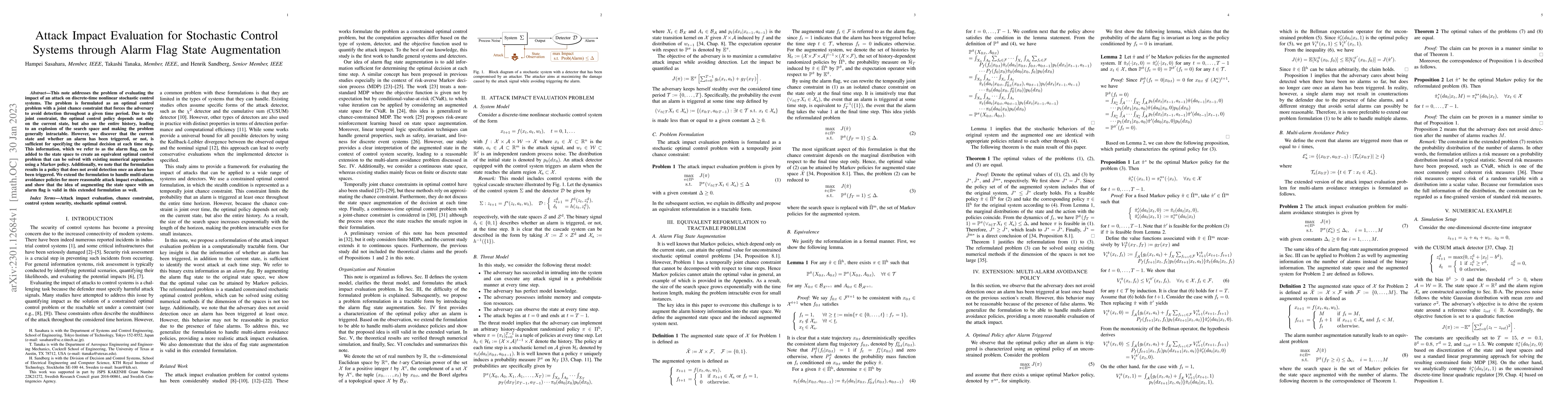 Thumbnail for Attack Impact Evaluation for Stochastic Control Systems through Alarm
  Flag State Augmentation