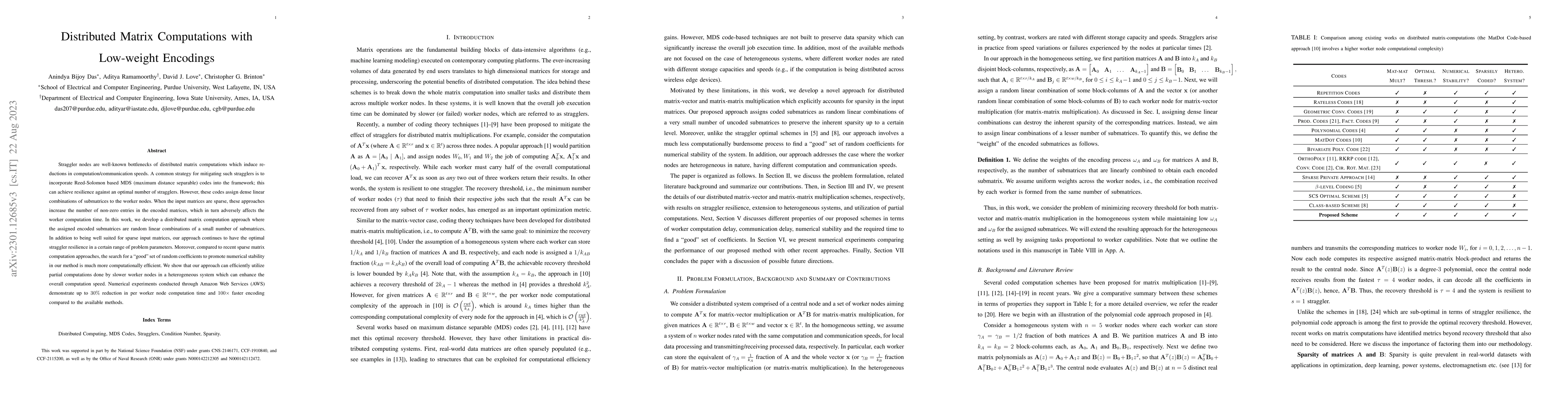 Thumbnail for Distributed Matrix Computations with Low-weight Encodings
