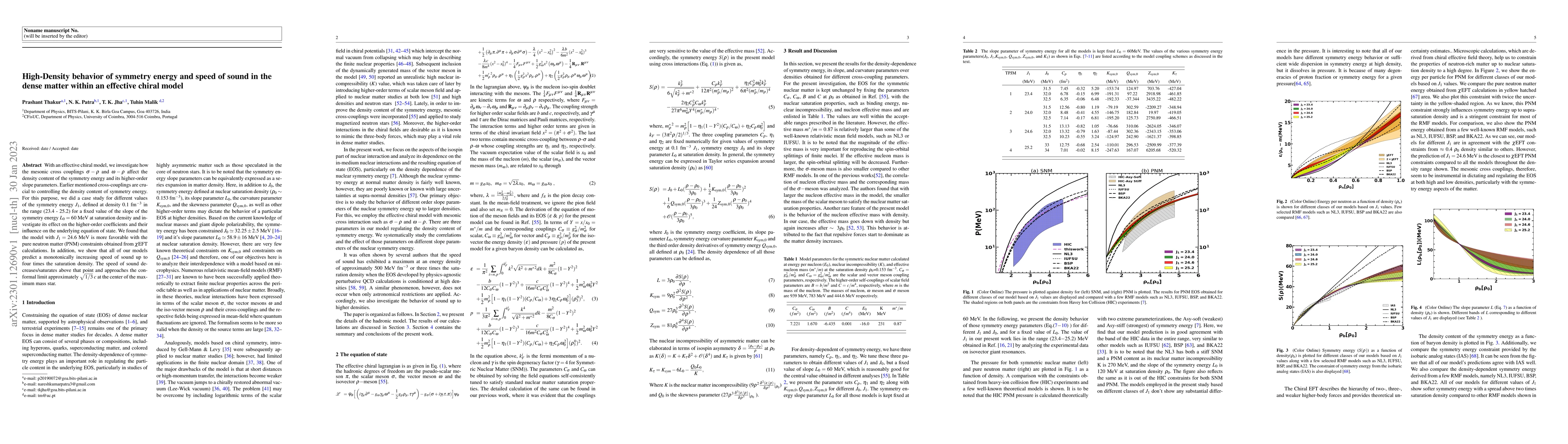 Thumbnail for High-Density behavior of symmetry energy and speed of sound in the dense
  matter within an effective chiral model