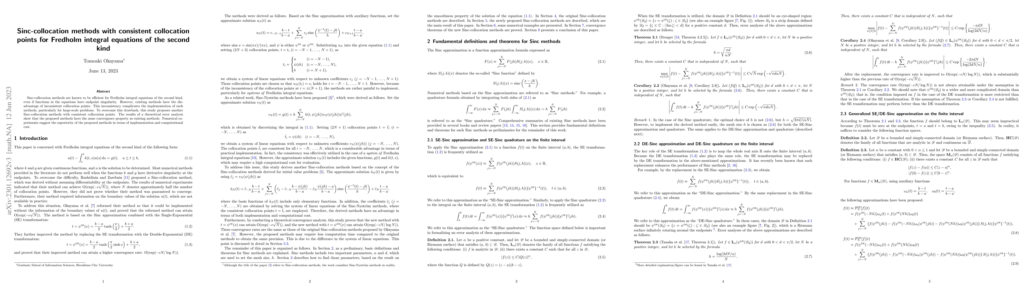 Thumbnail for Sinc-collocation methods with consistent collocation points for Fredholm
  integral equations of the second kind