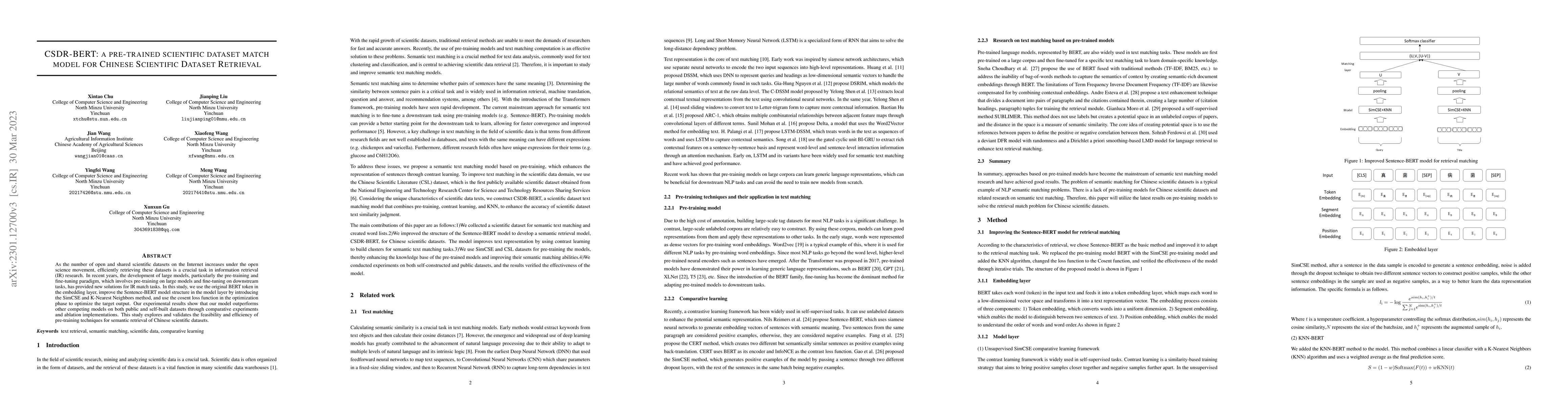 Thumbnail for CSDR-BERT: a pre-trained scientific dataset match model for Chinese
  Scientific Dataset Retrieval