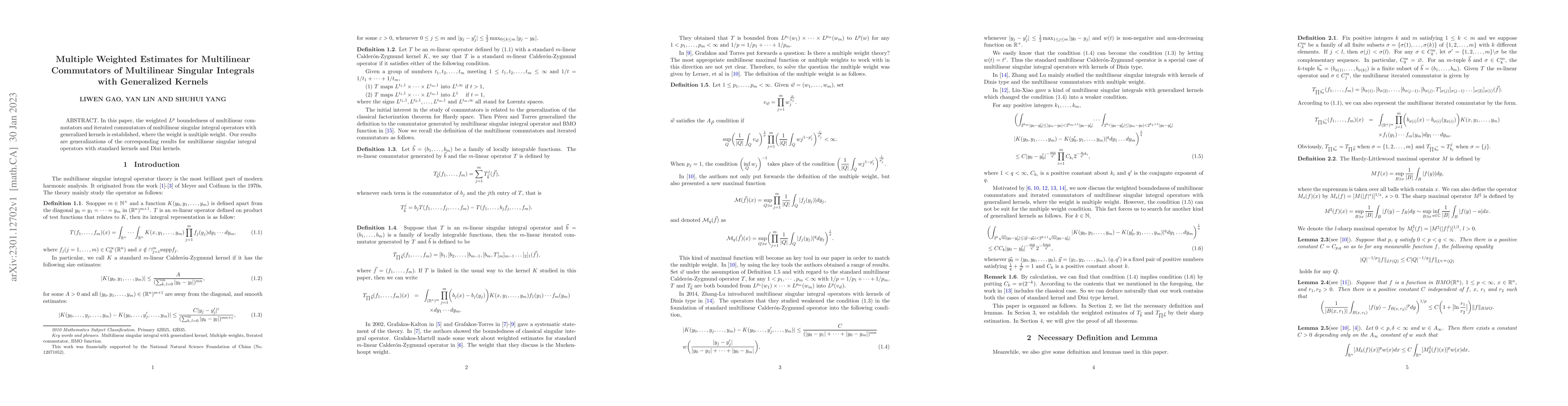 Thumbnail for Multiple Weighted Estimates for Multilinear Commutators of Multilinear
  Singular Integrals with Generalized Kernels