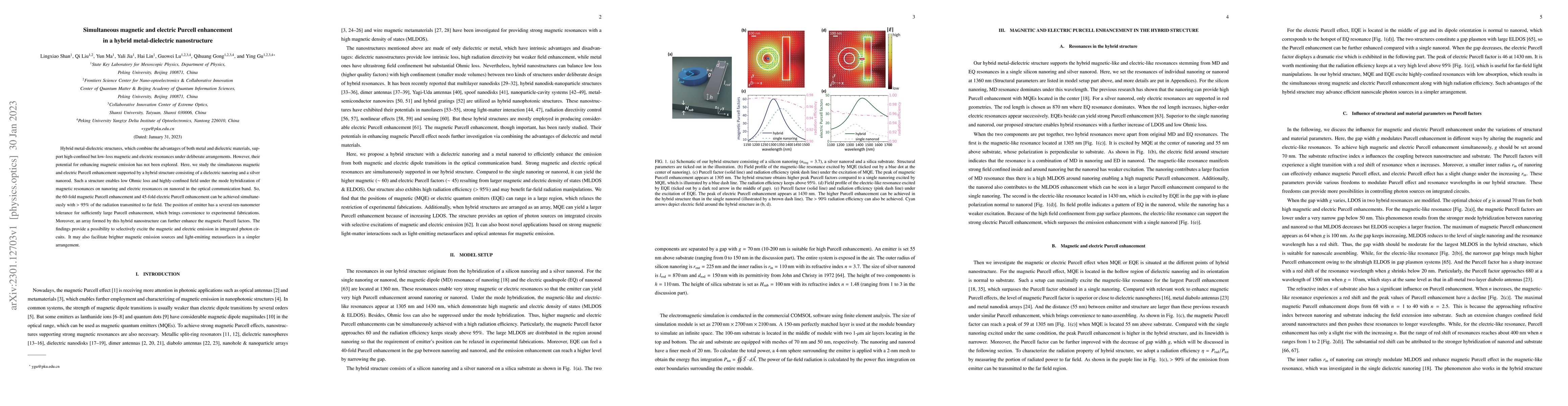 Thumbnail for Simultaneous magnetic and electric Purcell enhancement in a hybrid
  metal-dielectric nanostructure