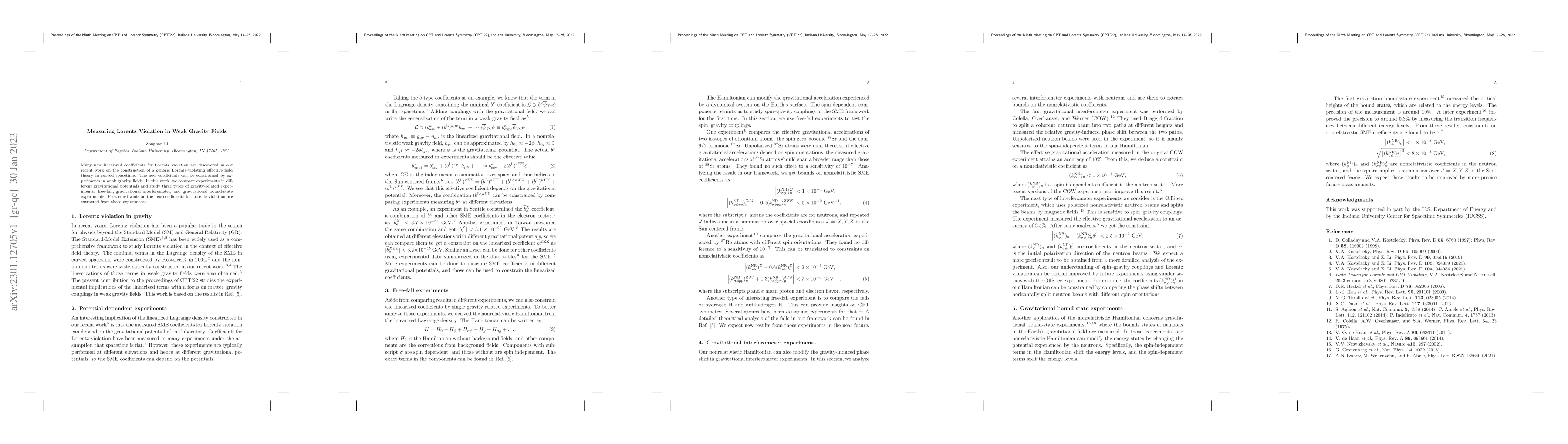 Thumbnail for Measuring Lorentz Violation in Weak Gravity Fields