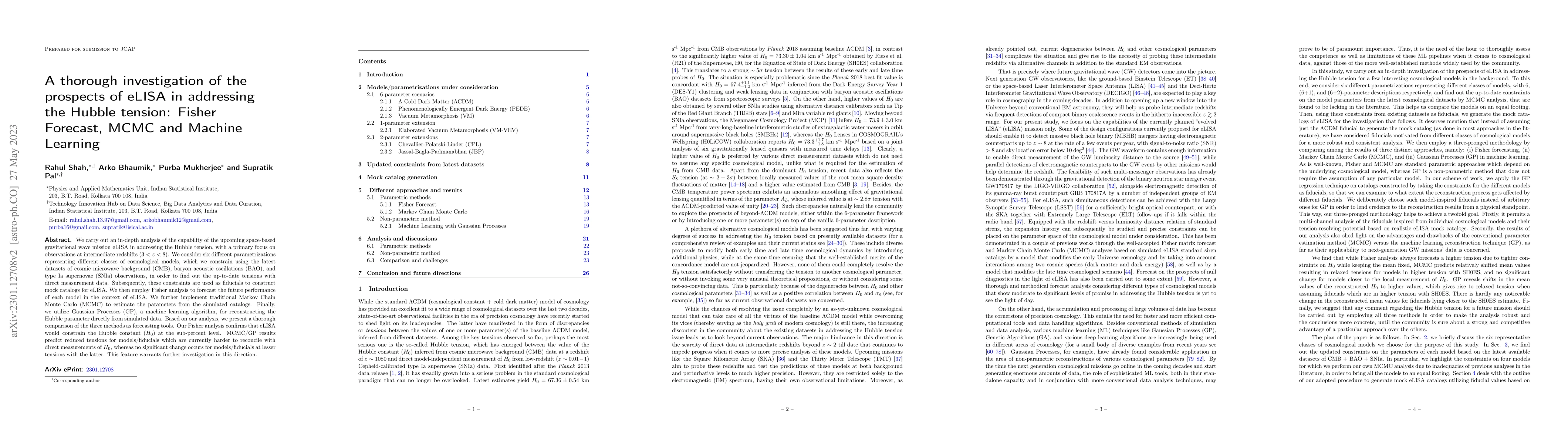 Thumbnail for A thorough investigation of the prospects of eLISA in addressing the
  Hubble tension: Fisher Forecast, MCMC and Machine Learning