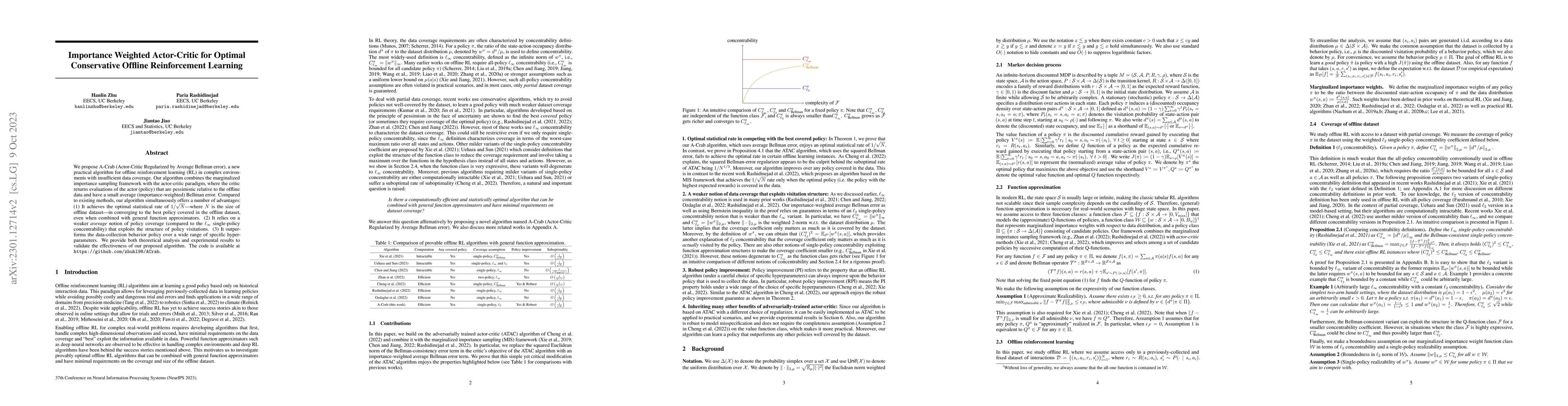 Thumbnail for Importance Weighted Actor-Critic for Optimal Conservative Offline
  Reinforcement Learning