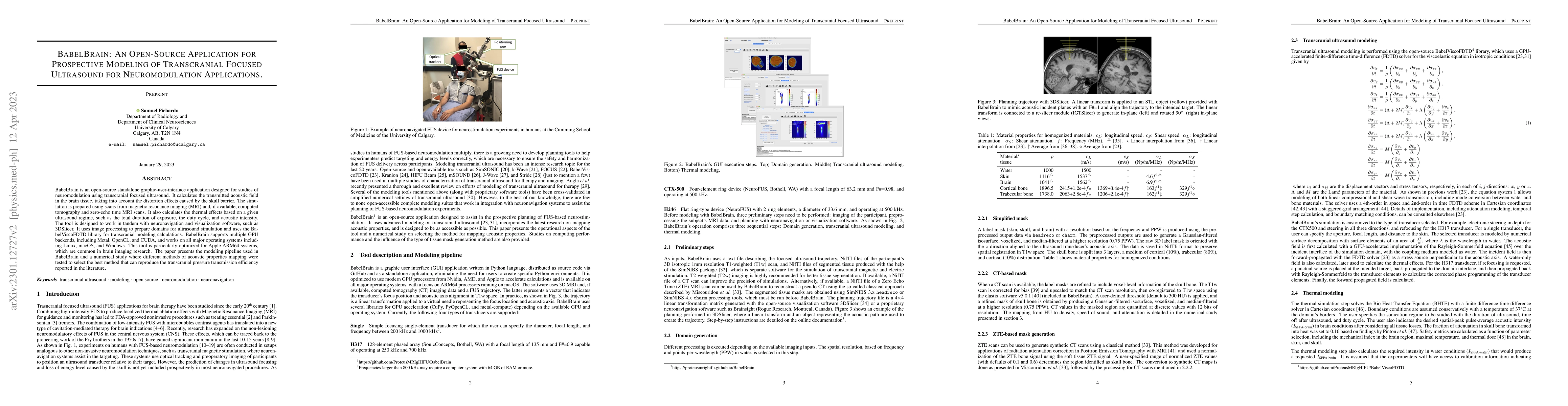Thumbnail for BabelBrain: An Open-Source Application for Prospective Modeling of
  Transcranial Focused Ultrasound for Neuromodulation Applications