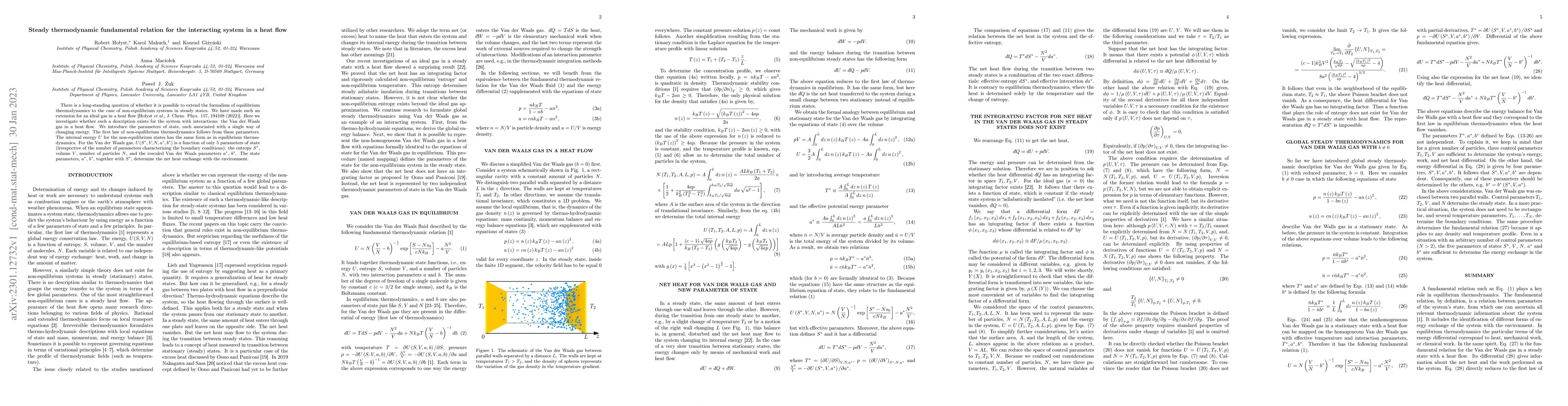 Thumbnail for Steady thermodynamic fundamental relation for the interacting system in
  a heat flow
