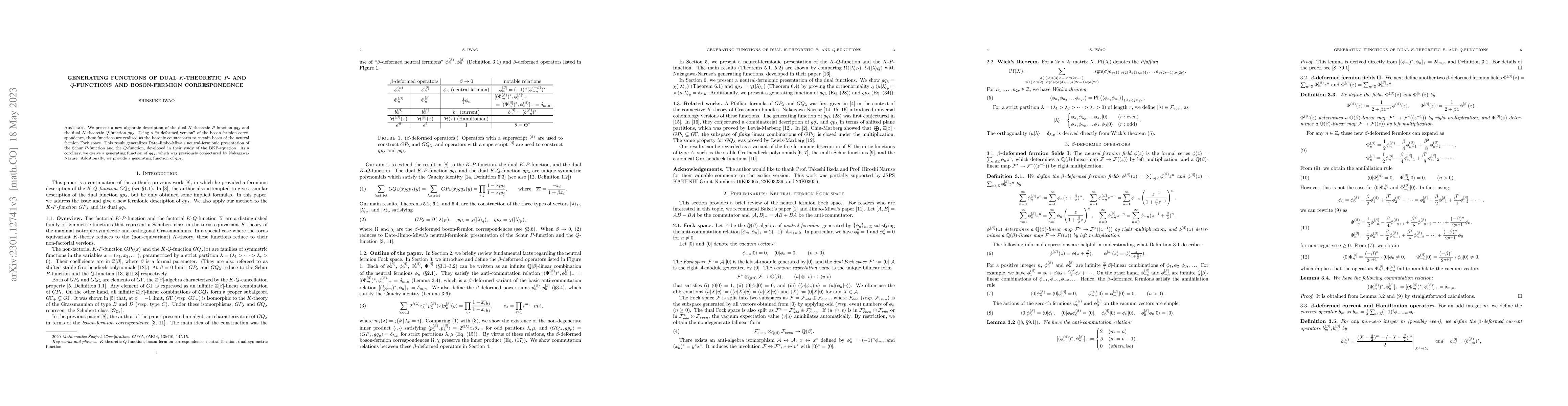 Thumbnail for Generating functions of dual $K$-theoretic $P$- and $Q$-functions and
  boson-fermion correspondence