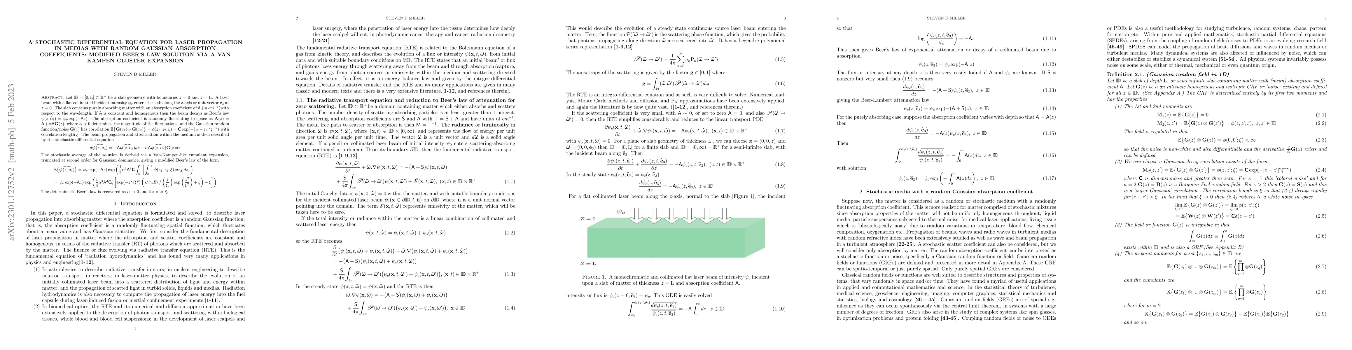 Thumbnail for A Stochastic Differential Equation For Laser Propagation In Medias With
  Random Gaussian Absorption Coefficients: A Modified Beer's Law Solution Via A
  Van Kampen Cluster Expansion