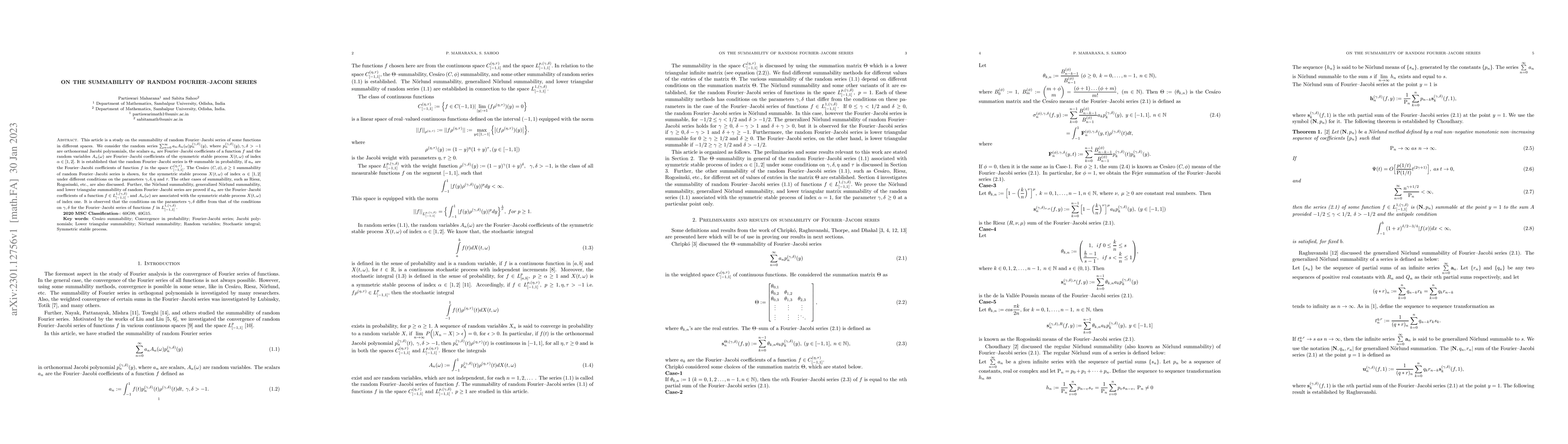 Thumbnail for On the summability of Random Fourier--Jacobi Series