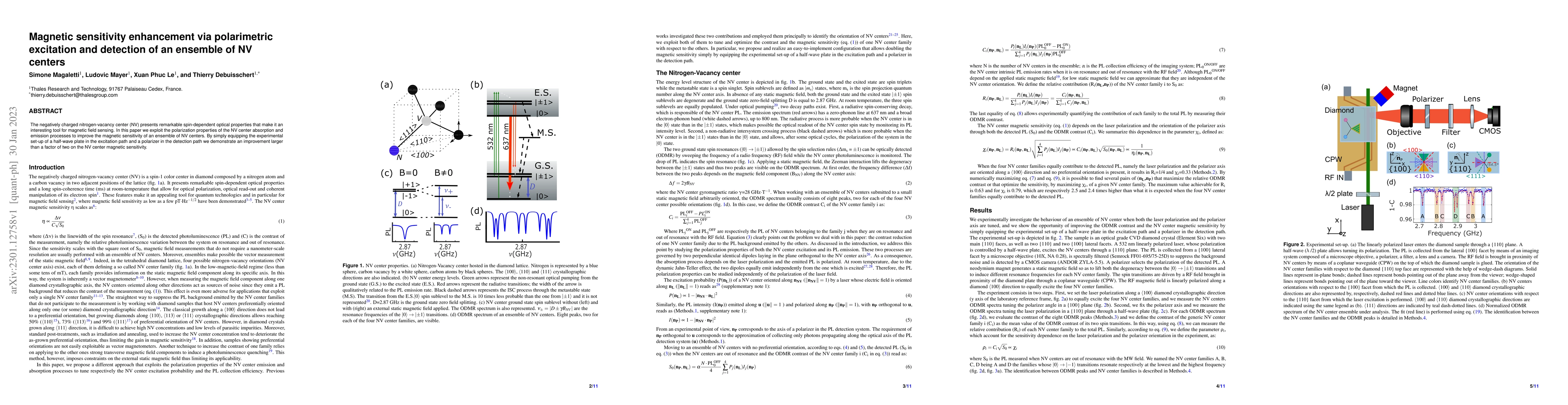 Thumbnail for Magnetic sensitivity enhancement via polarimetric excitation and
  detection of an ensemble of NV centers