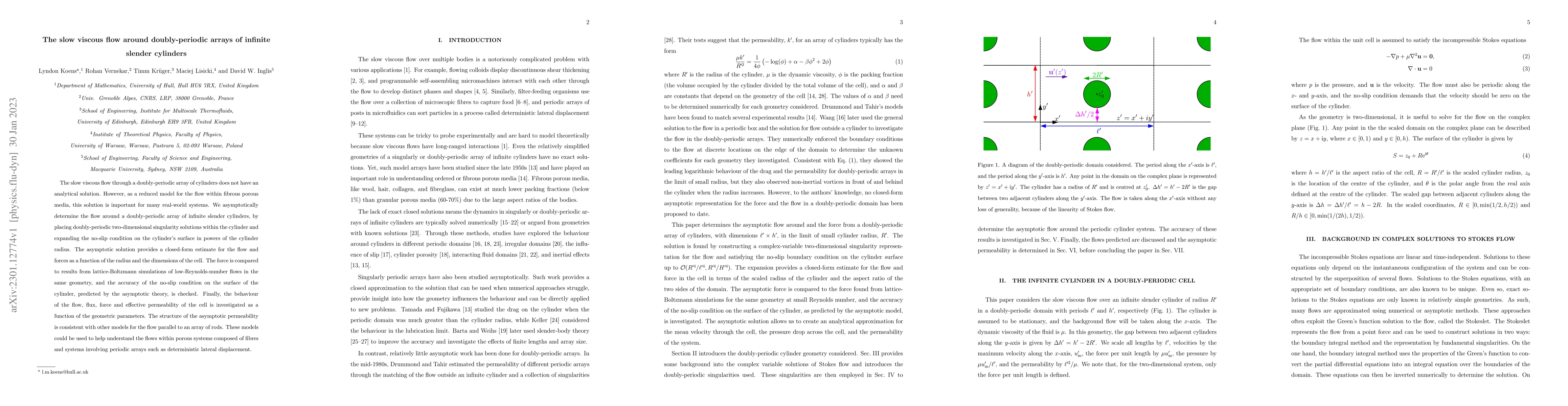 Thumbnail for The slow viscous flow around doubly-periodic arrays of infinite slender
  cylinders