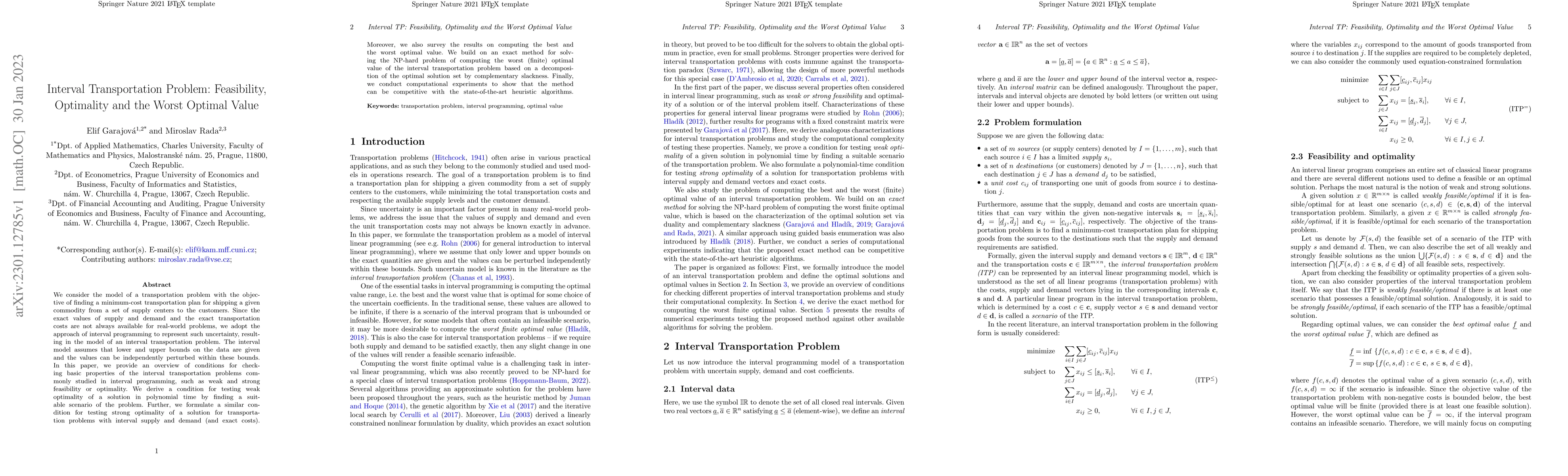Thumbnail for Interval Transportation Problem: Feasibility, Optimality and the Worst
  Optimal Value