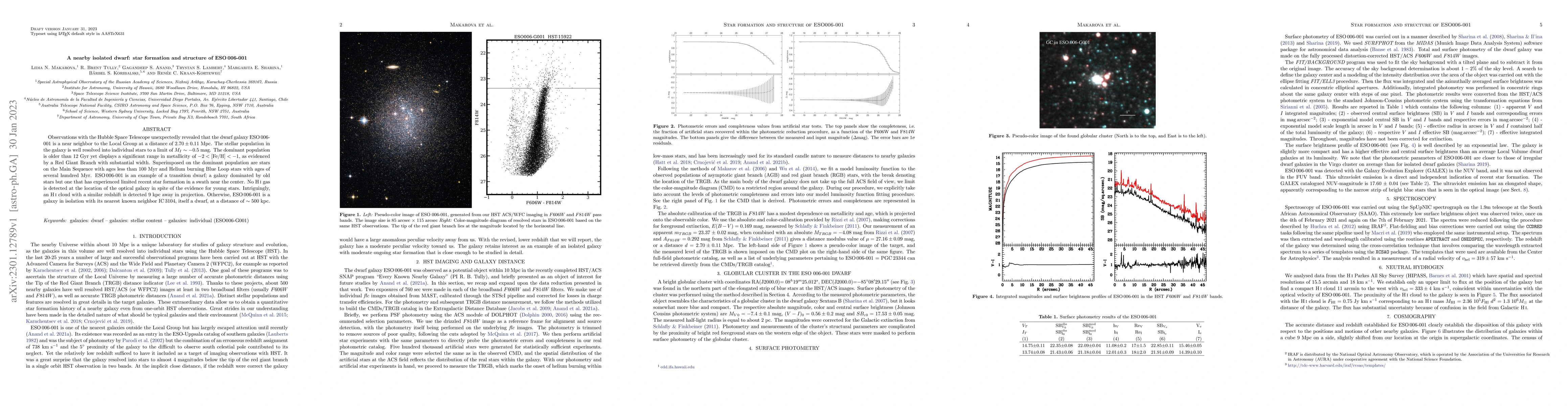Thumbnail for A nearby isolated dwarf: star formation and structure of ESO 006-001