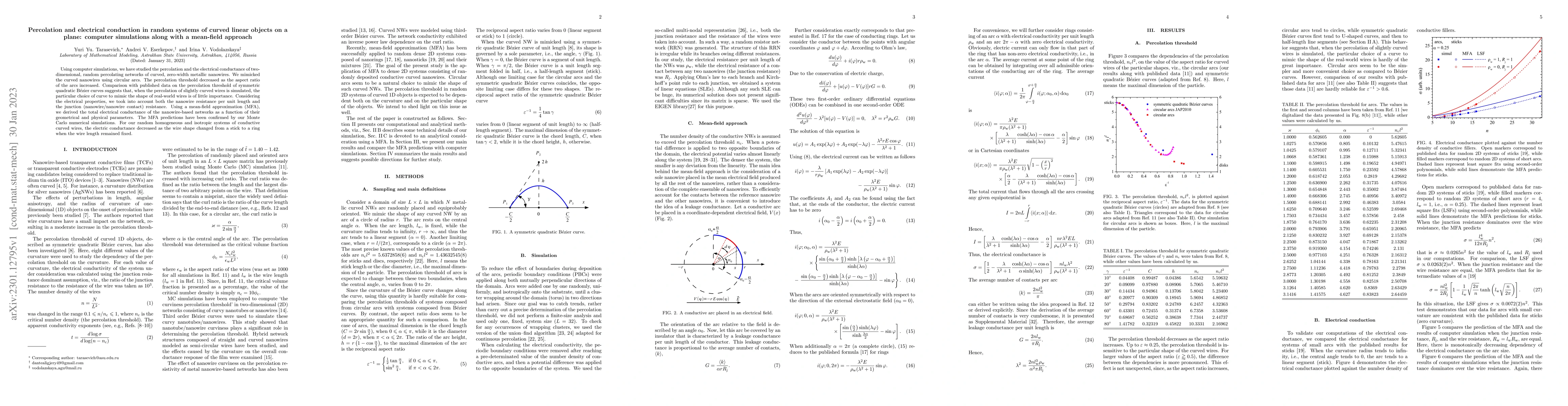 Thumbnail for Percolation and electrical conduction in random systems of curved linear
  objects on a plane: computer simulations along with a mean-field approach