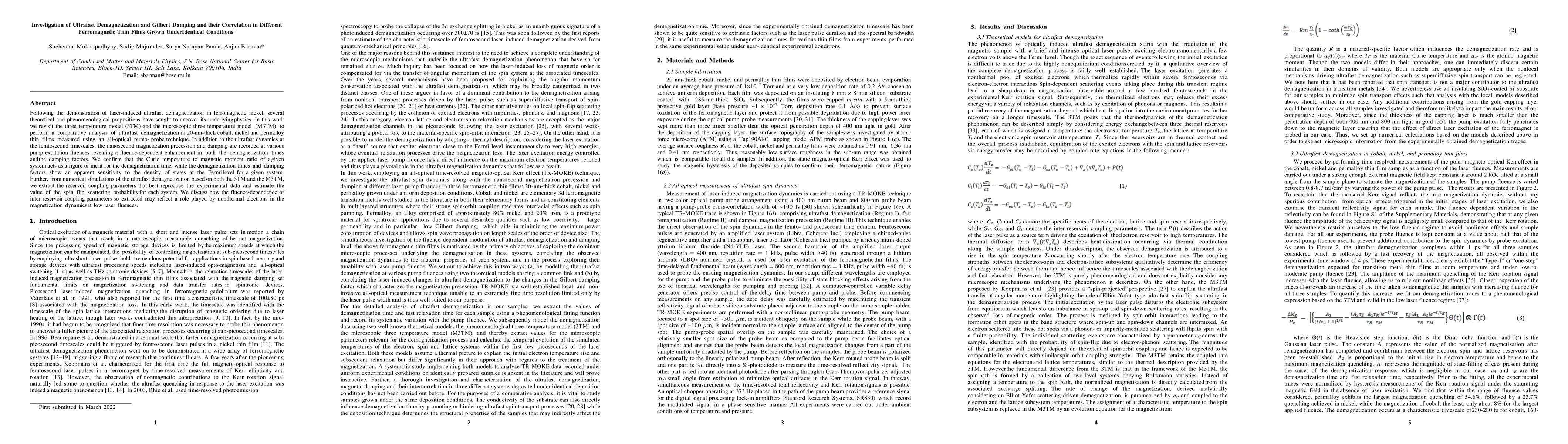 Thumbnail for Investigation of Ultrafast Demagnetization and Gilbert Damping and their
  Correlation in Different Ferromagnetic Thin Films Grown Under Identical
  Conditions
